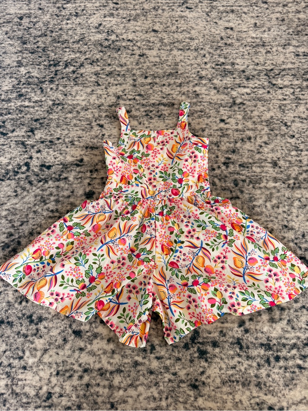 Tahari Girls' Floral & Bird Print Romper - White with Multicolor Print